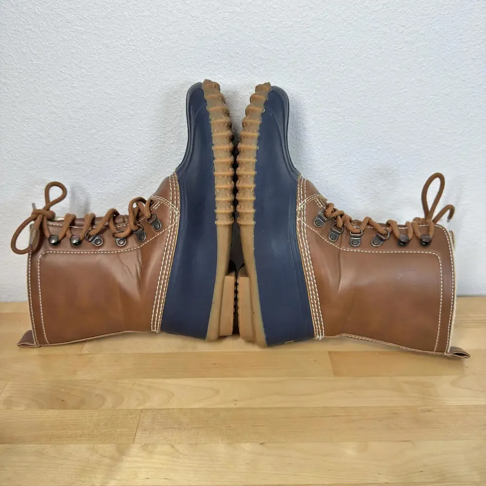 Esprit Women's Blue and‎ Brown Lace Faux Fur Lined Winter Duck Boots Size 8M